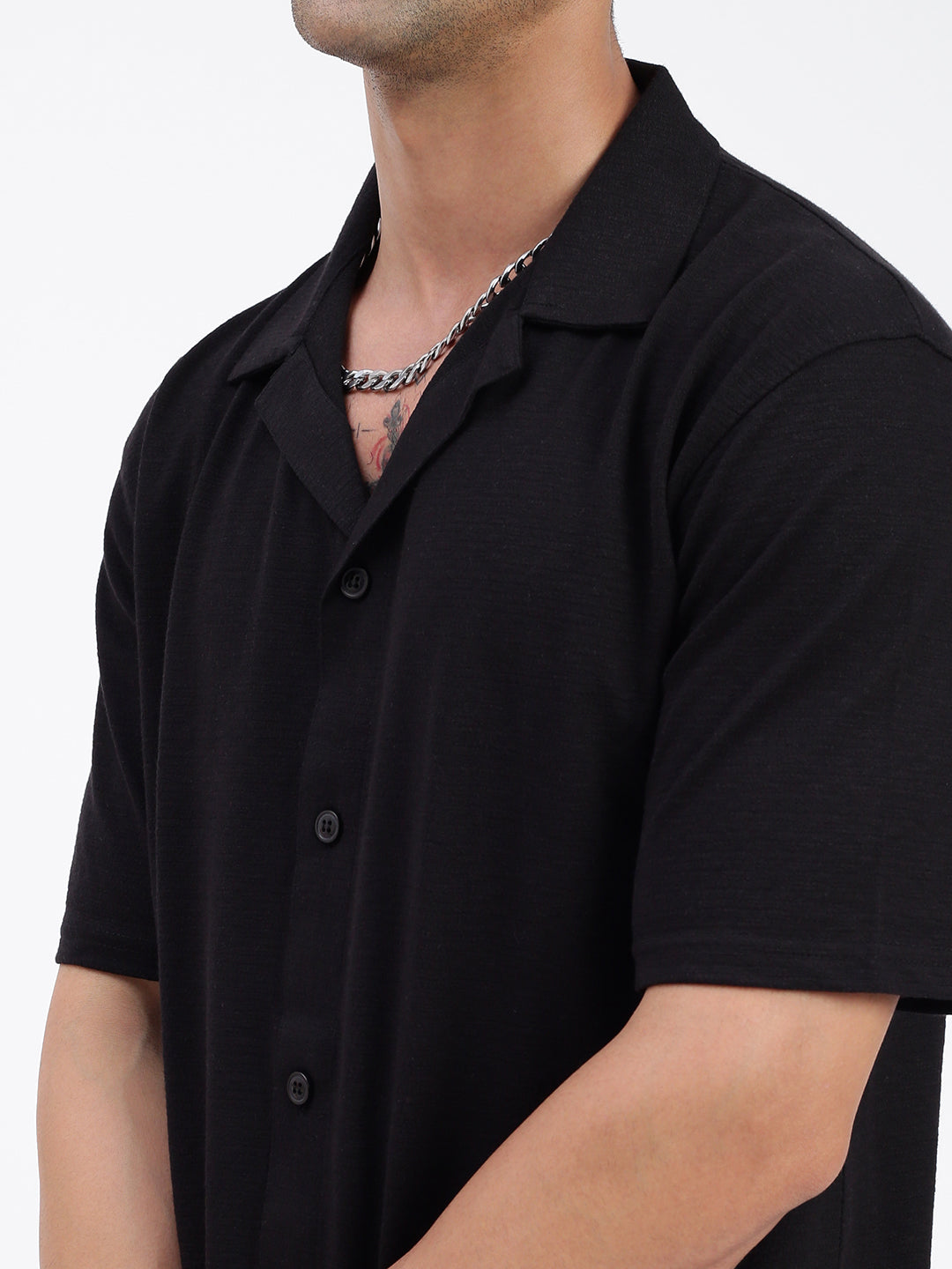 Men Solid Black Relaxed Fit Shirt