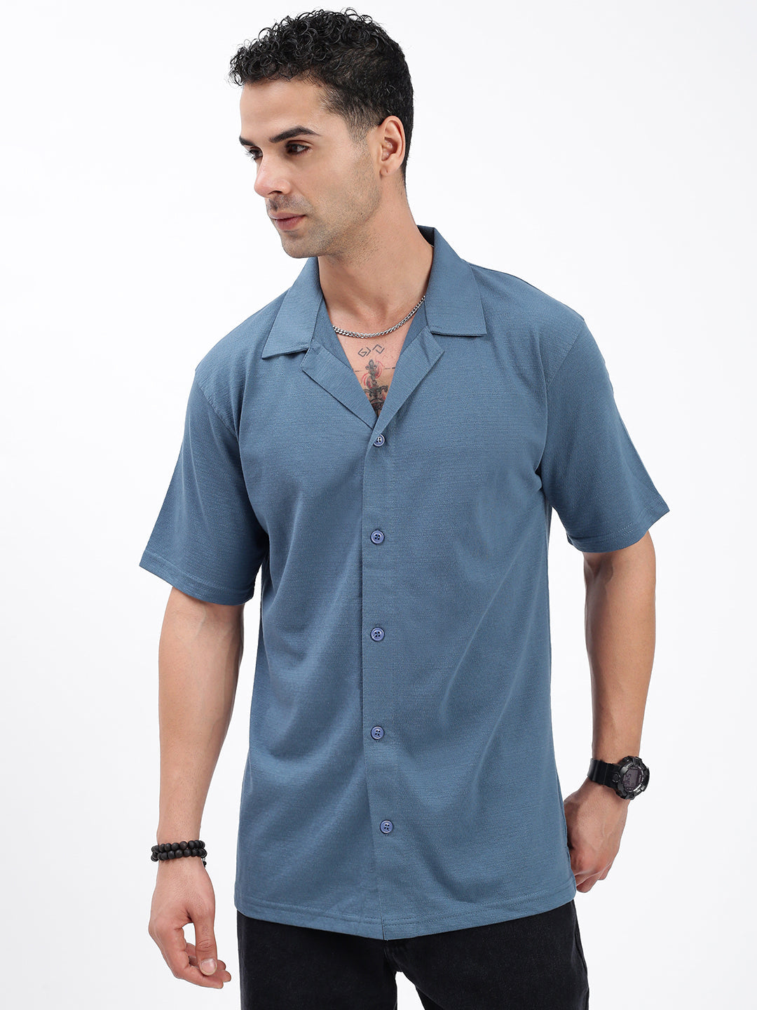 Men Solid Blue Relaxed Fit Shirt