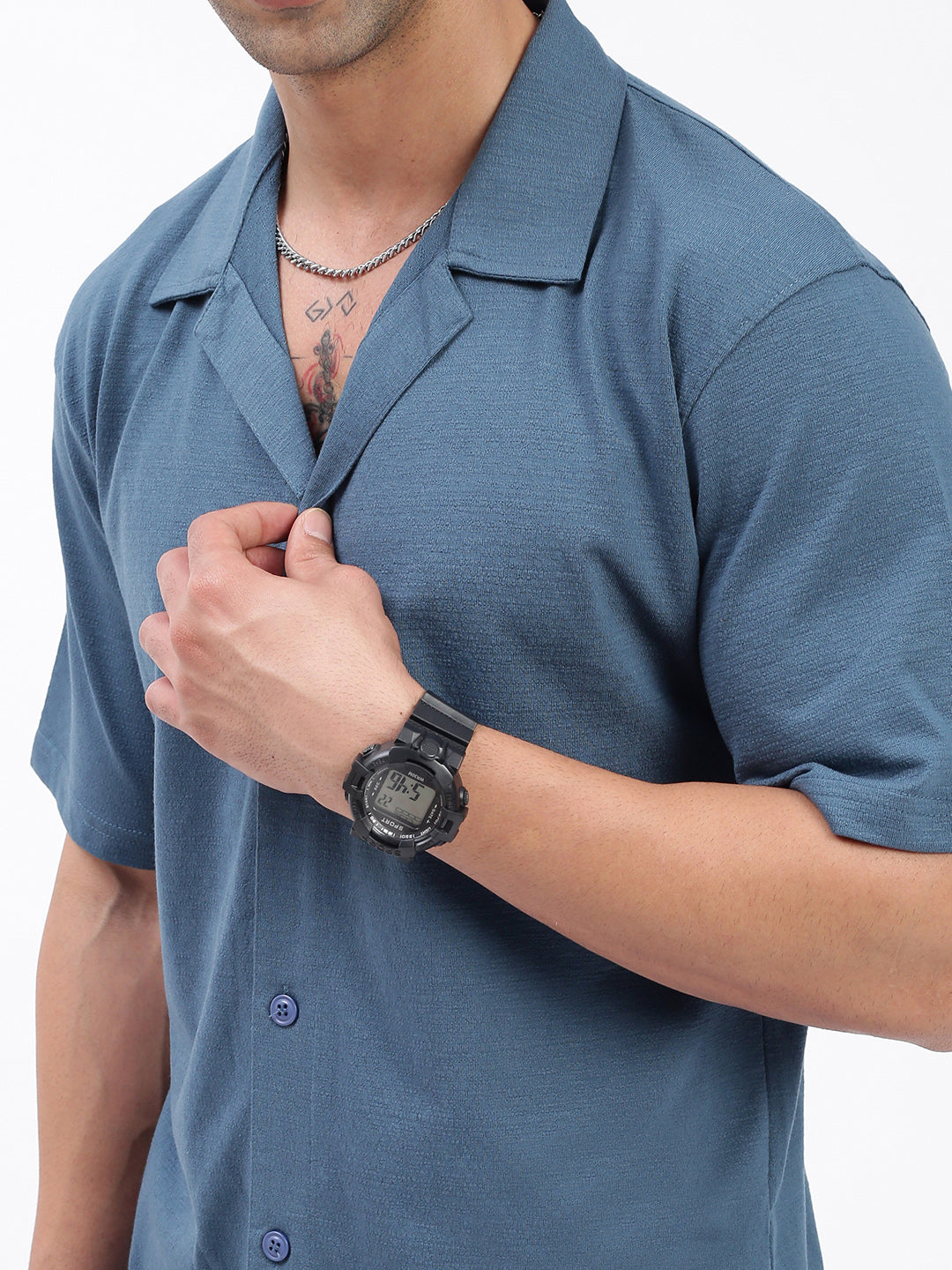 Men Solid Blue Relaxed Fit Shirt