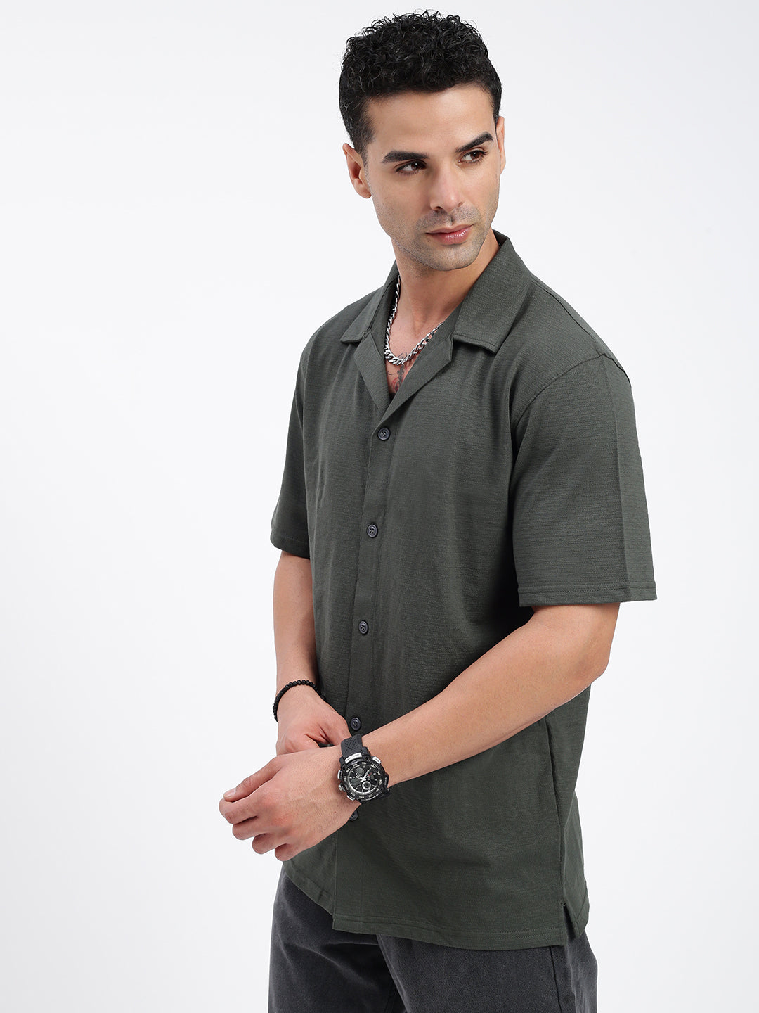 Men Solid Green Relaxed Fit Shirt