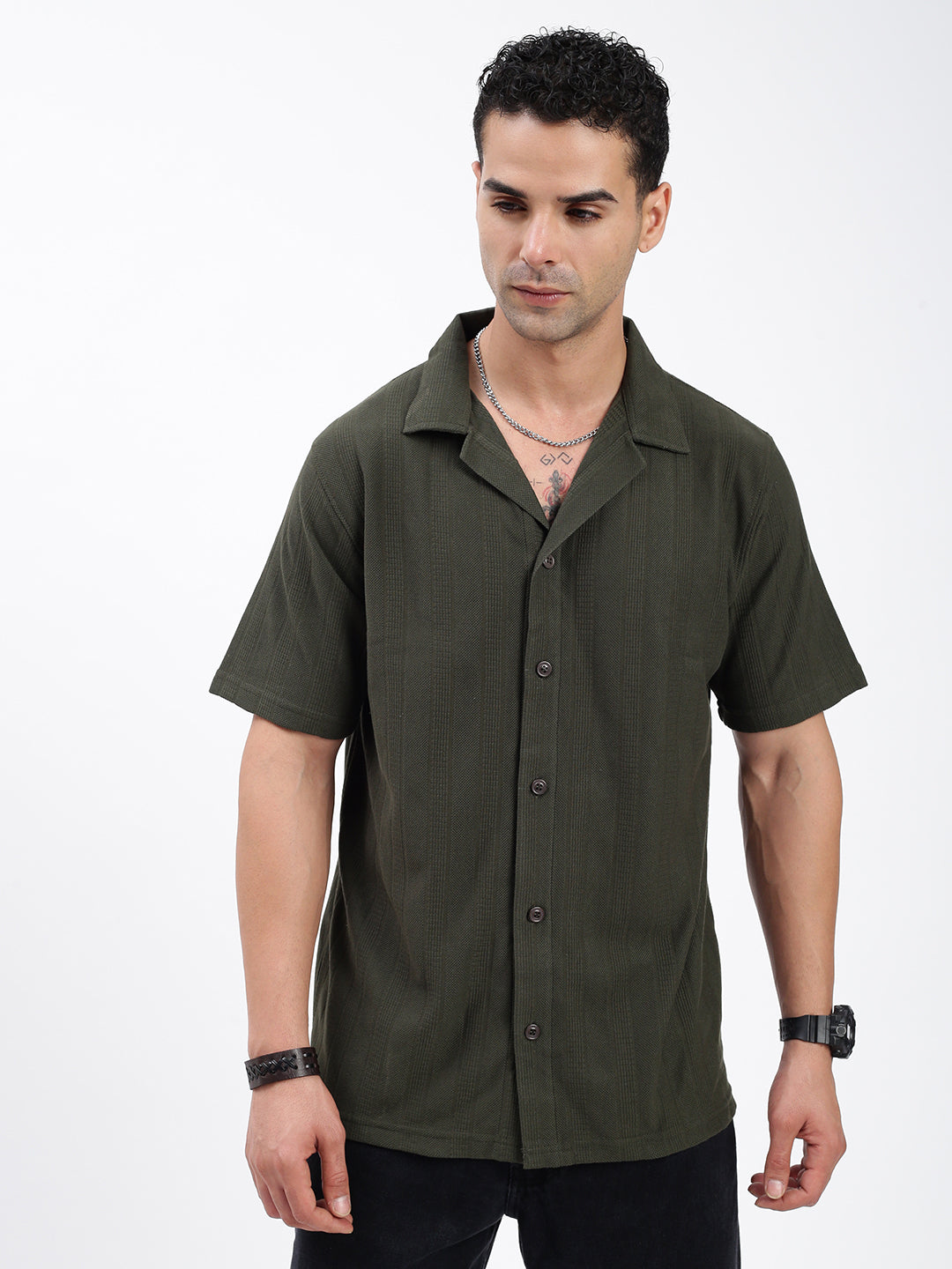 Men Solid Green Relaxed Fit Shirt