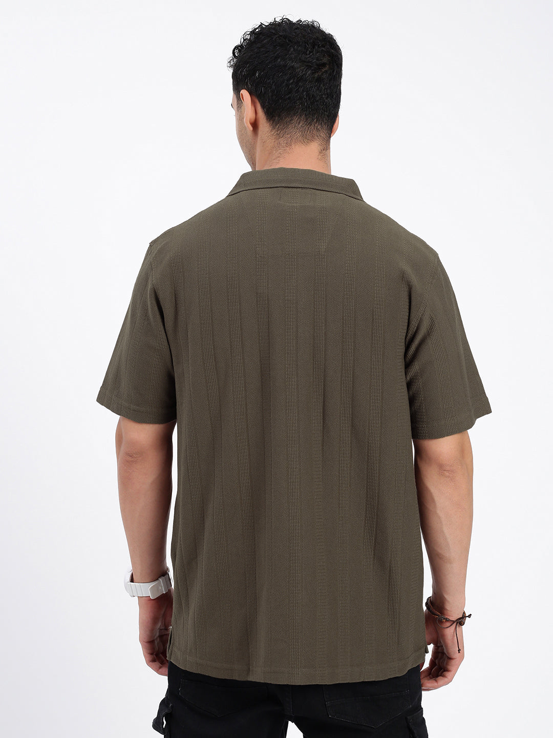 Men Solid Olive Relaxed Fit Shirt