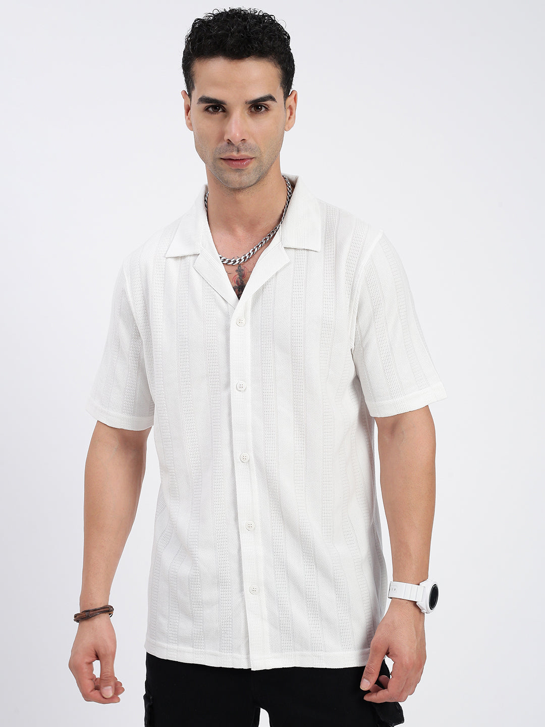 Men Solid White Relaxed Fit Shirt