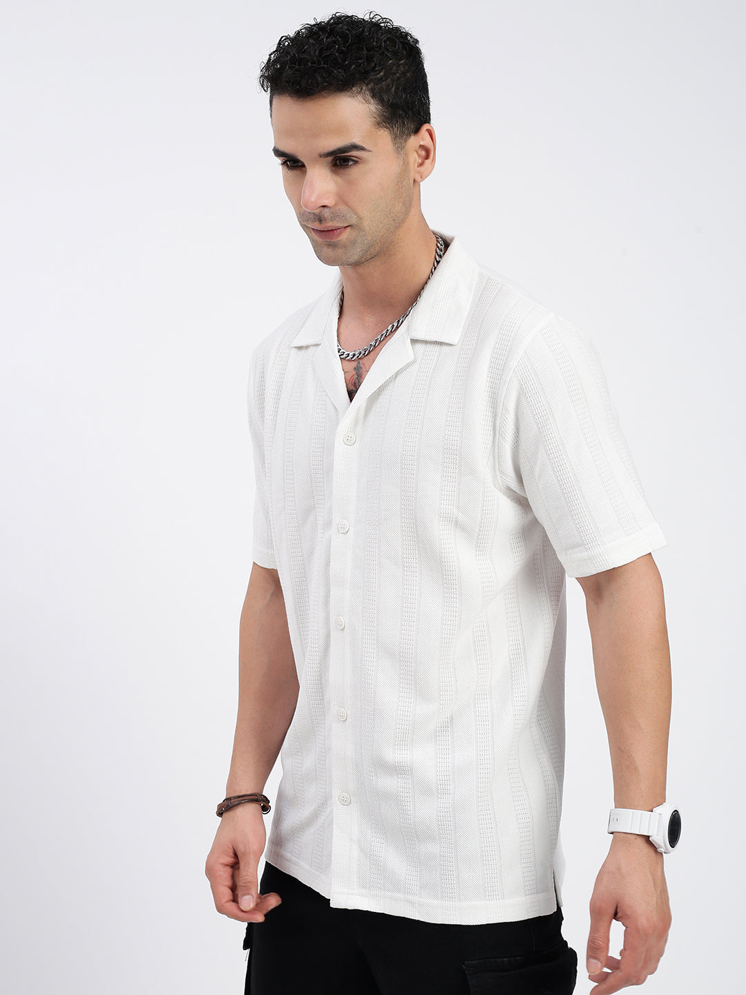 Men Solid White Relaxed Fit Shirt