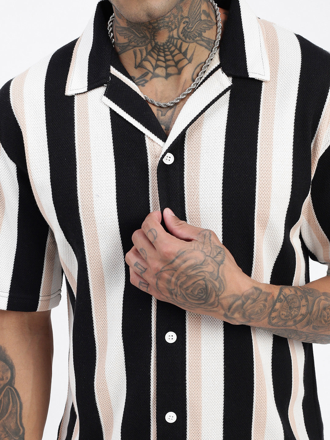 Men Striped Black Relaxed Fit Shirt