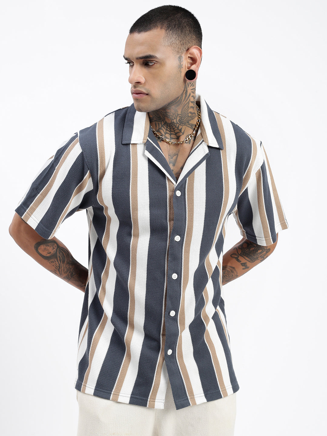 Men Striped Teal Relaxed Fit Shirt