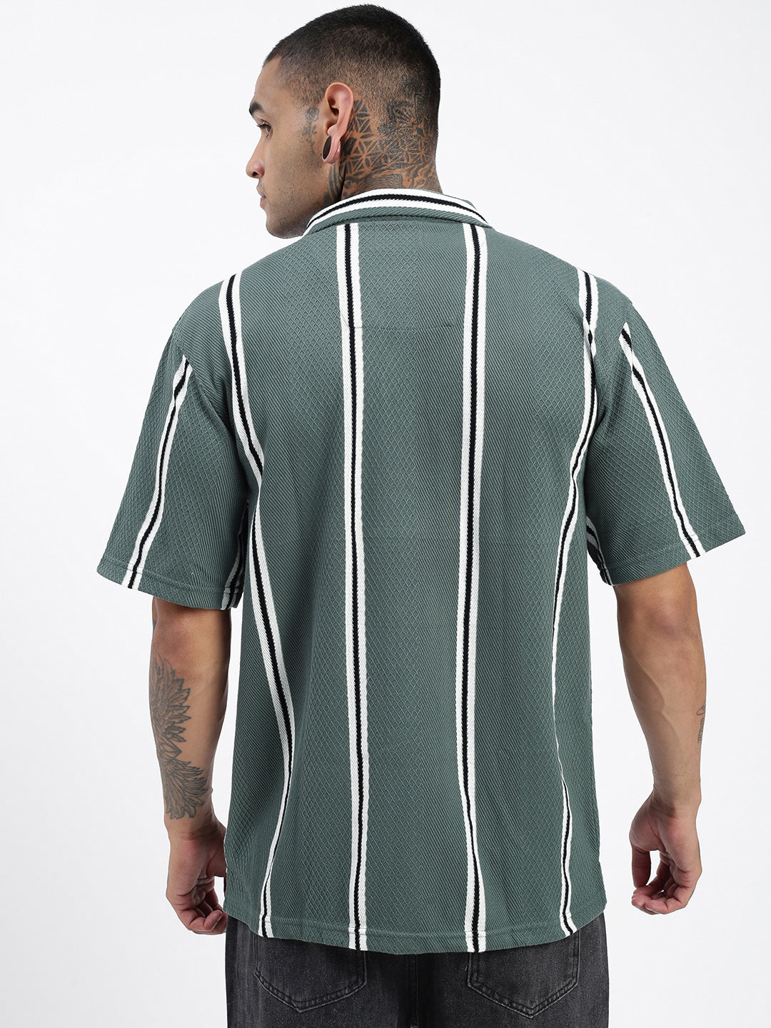 Men Striped Green Relaxed Fit Shirt