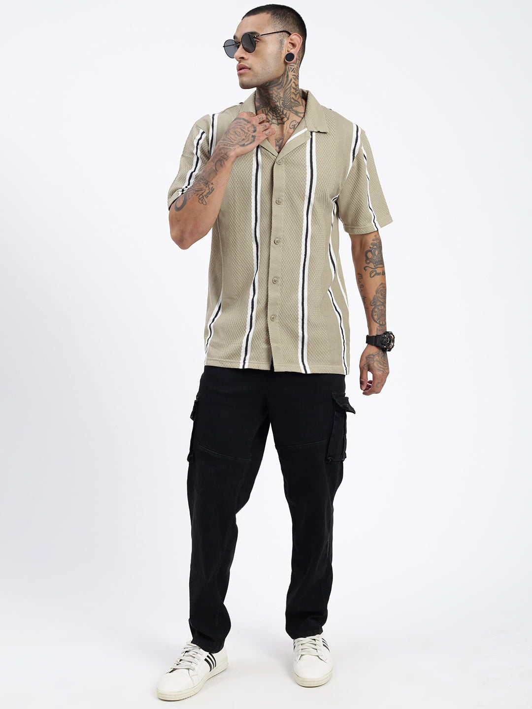 Men Striped Olive Relaxed Fit Shirt