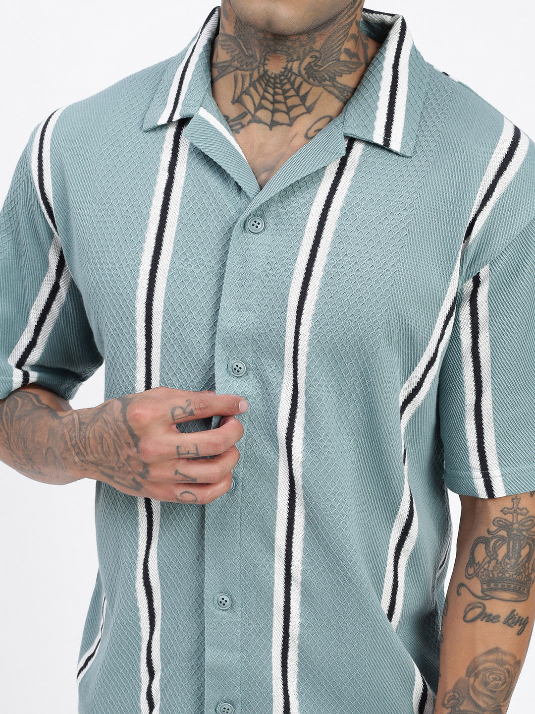 Men Striped Sea Green Relaxed Fit Shirt