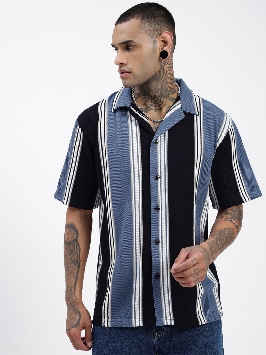 Men Striped Blue Relaxed Fit Shirt