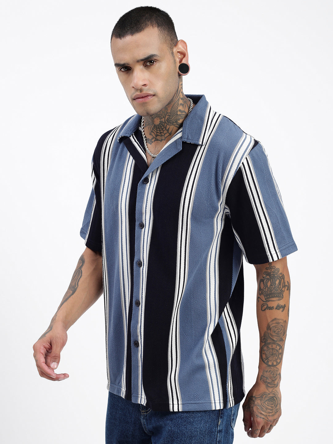 Men Striped Blue Relaxed Fit Shirt