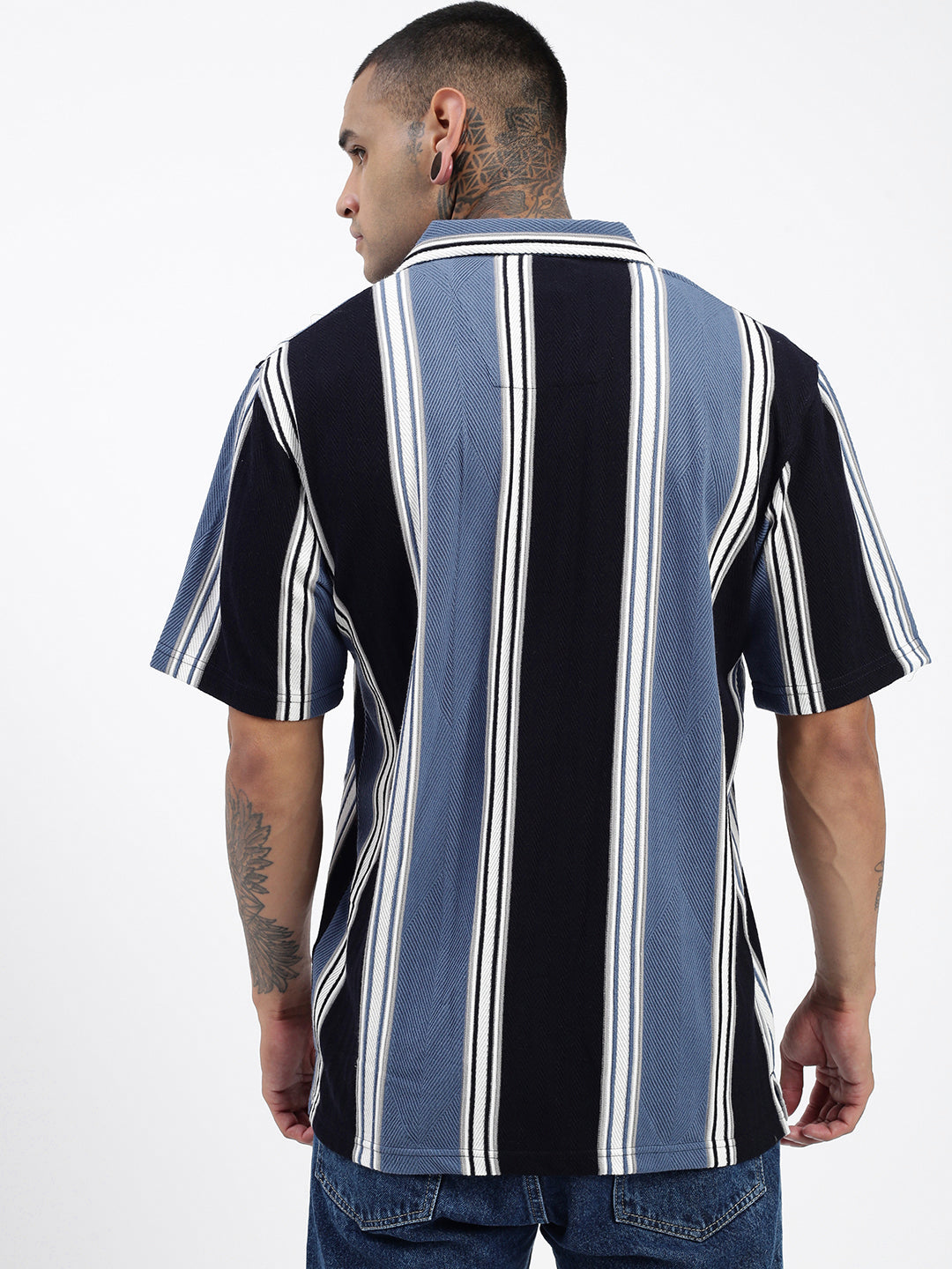 Men Striped Blue Relaxed Fit Shirt