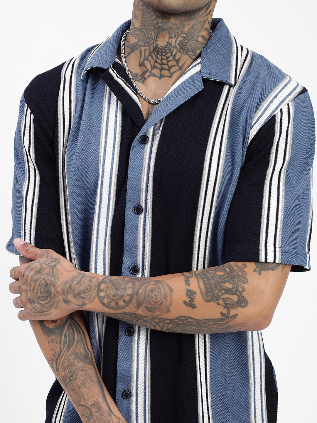 Men Striped Blue Relaxed Fit Shirt