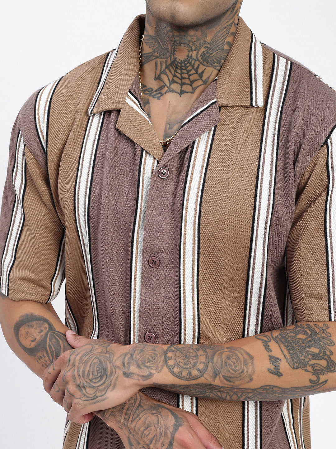 Men Striped Brown Relaxed Fit Shirt