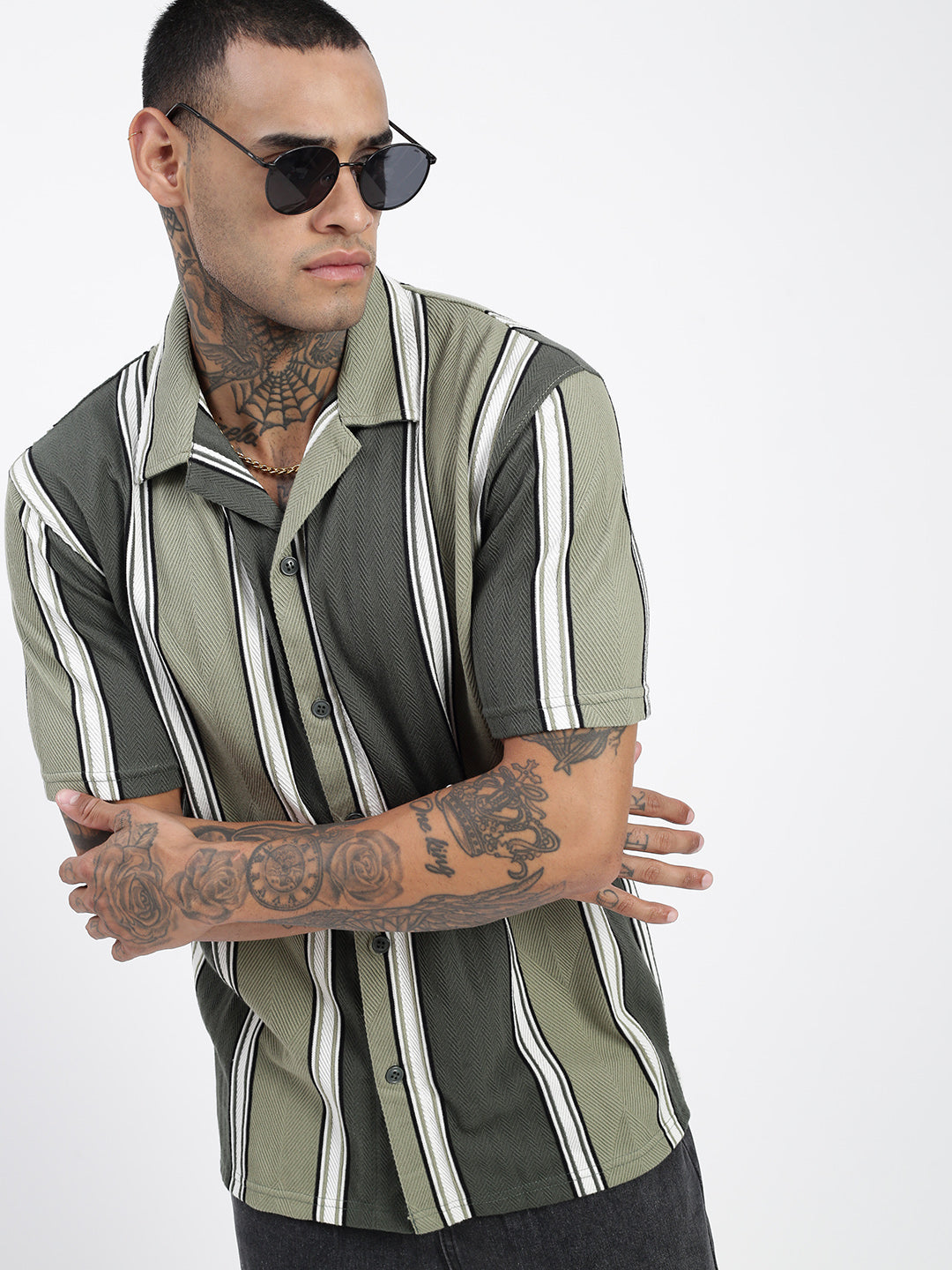 Men Striped Green Relaxed Fit Shirt