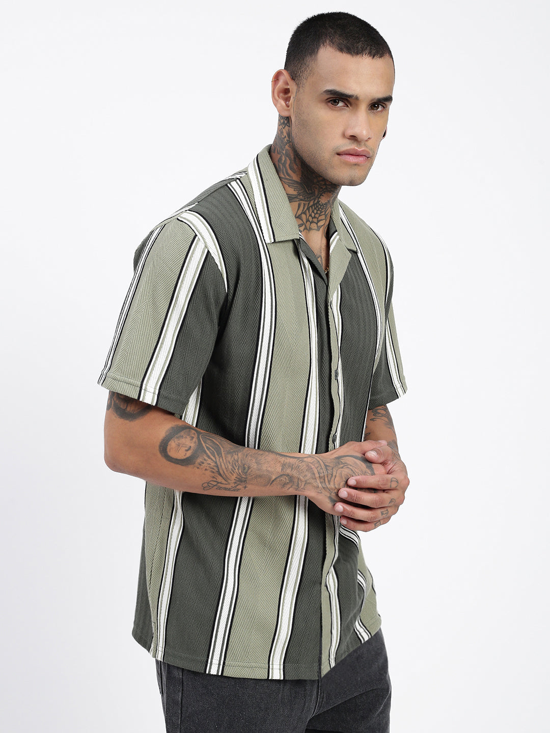 Men Striped Green Relaxed Fit Shirt