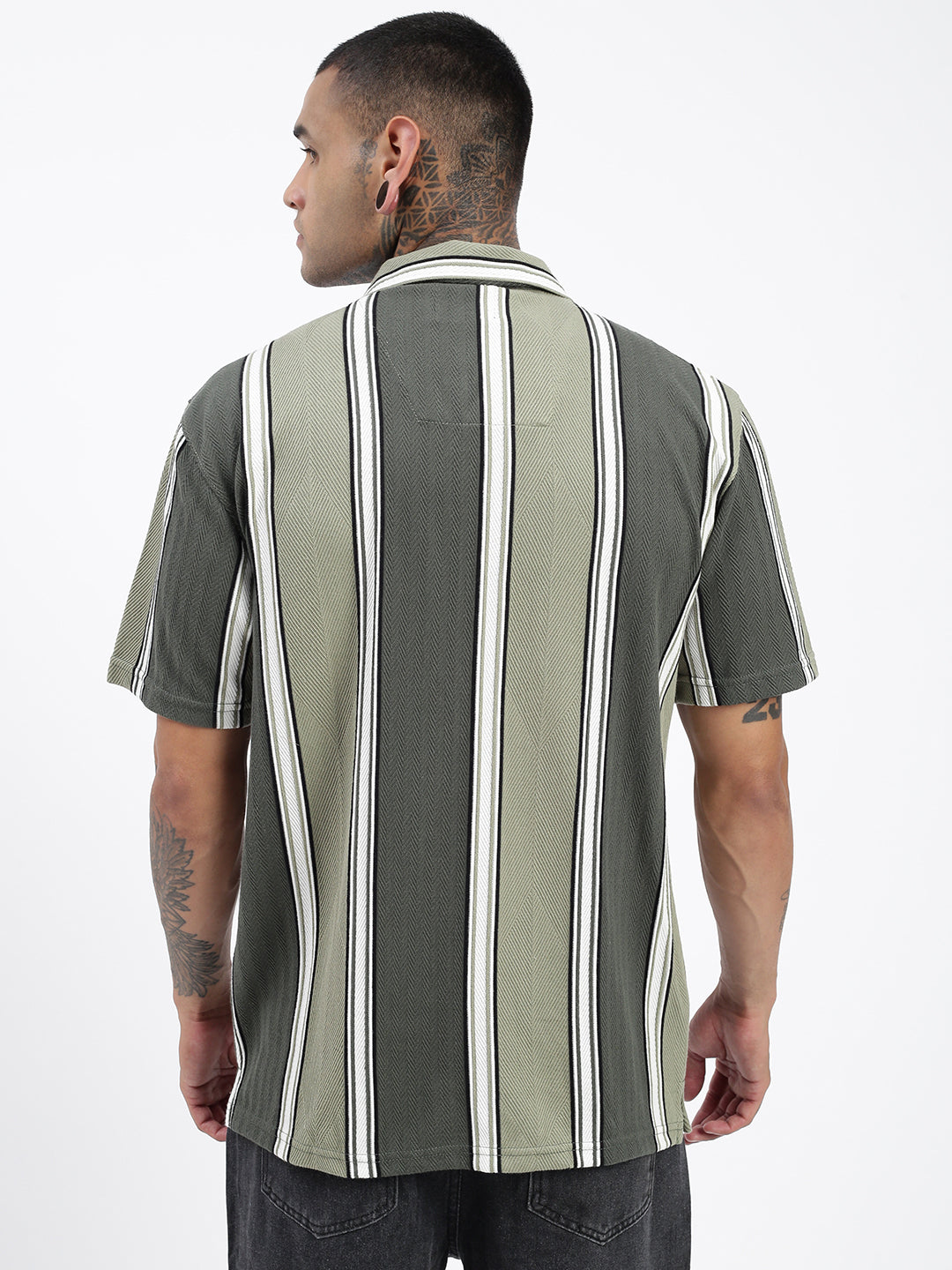 Men Striped Green Relaxed Fit Shirt