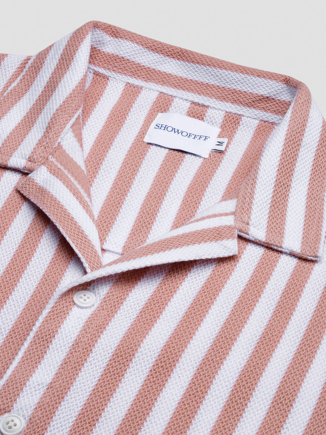 Men Peach Striped Cuban Collar Shirt