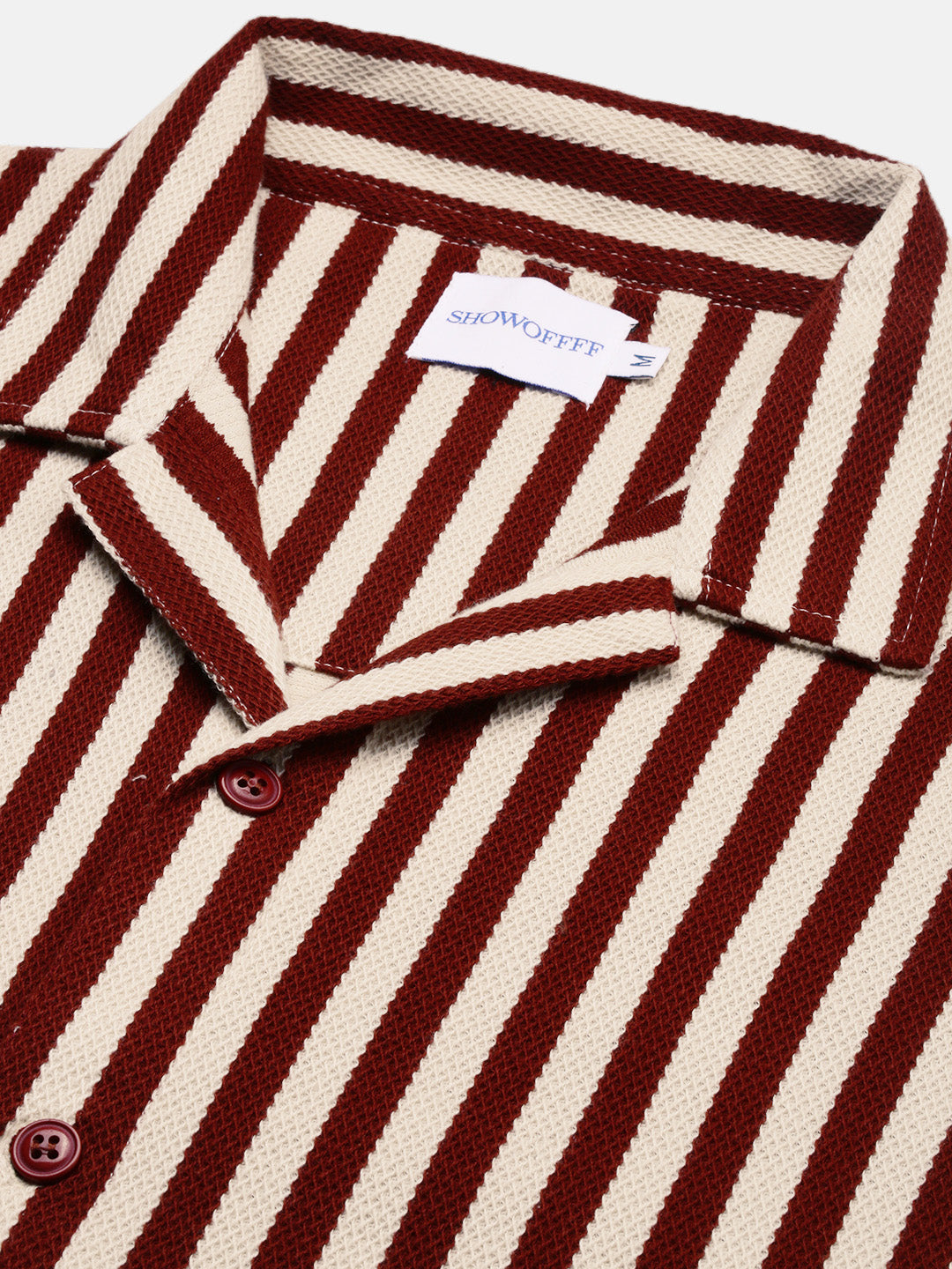 Men Rust Striped Cuban Collar Shirt