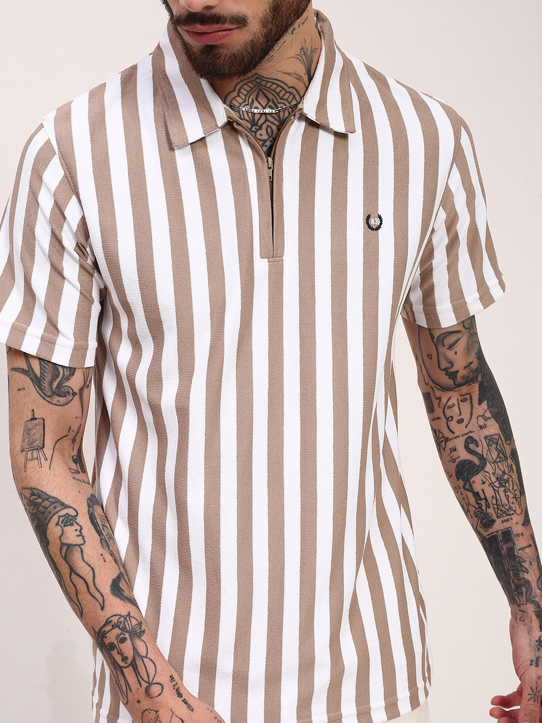 Men Beige Striped T Shirt