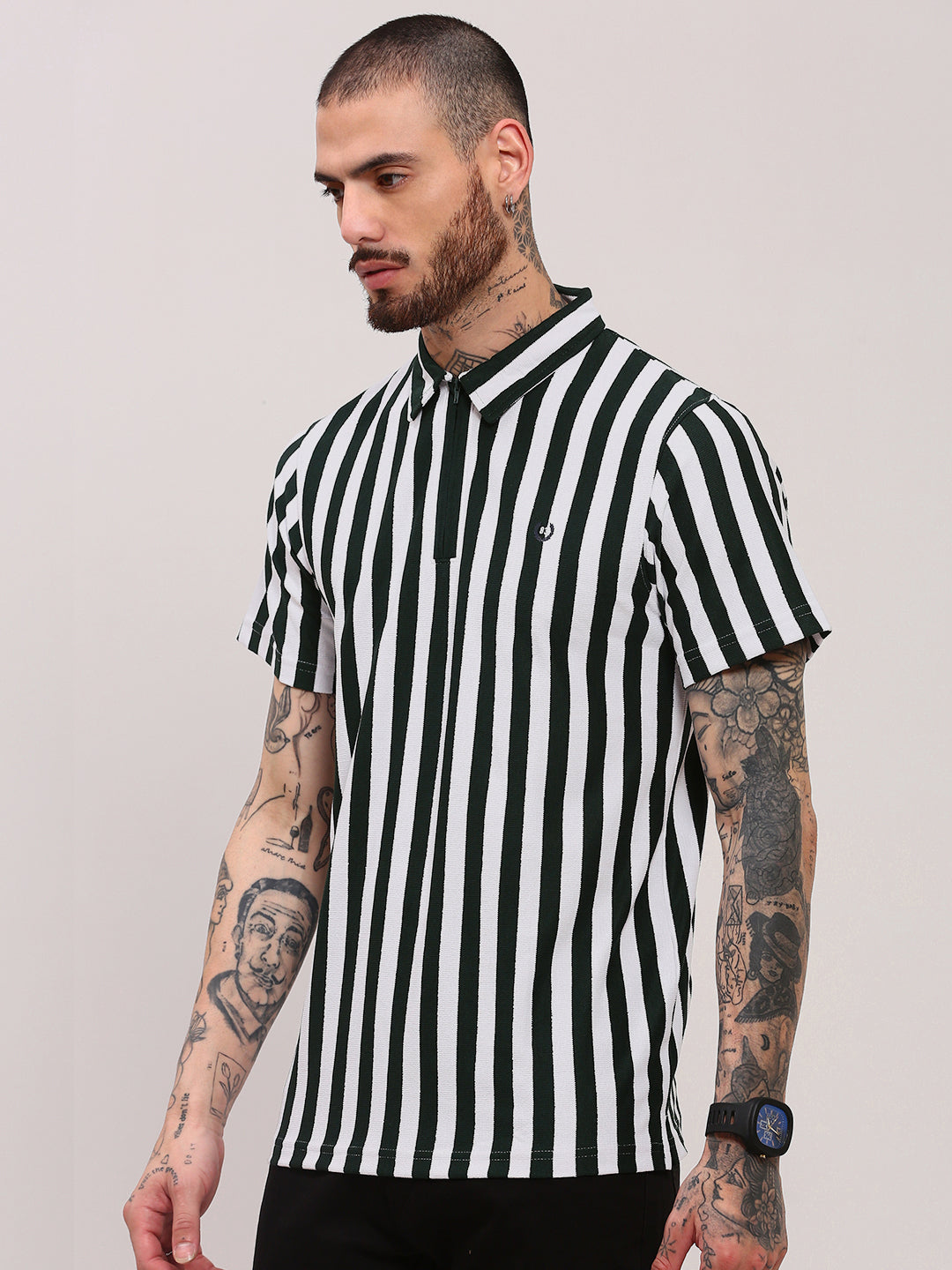 Men Green Striped T Shirt