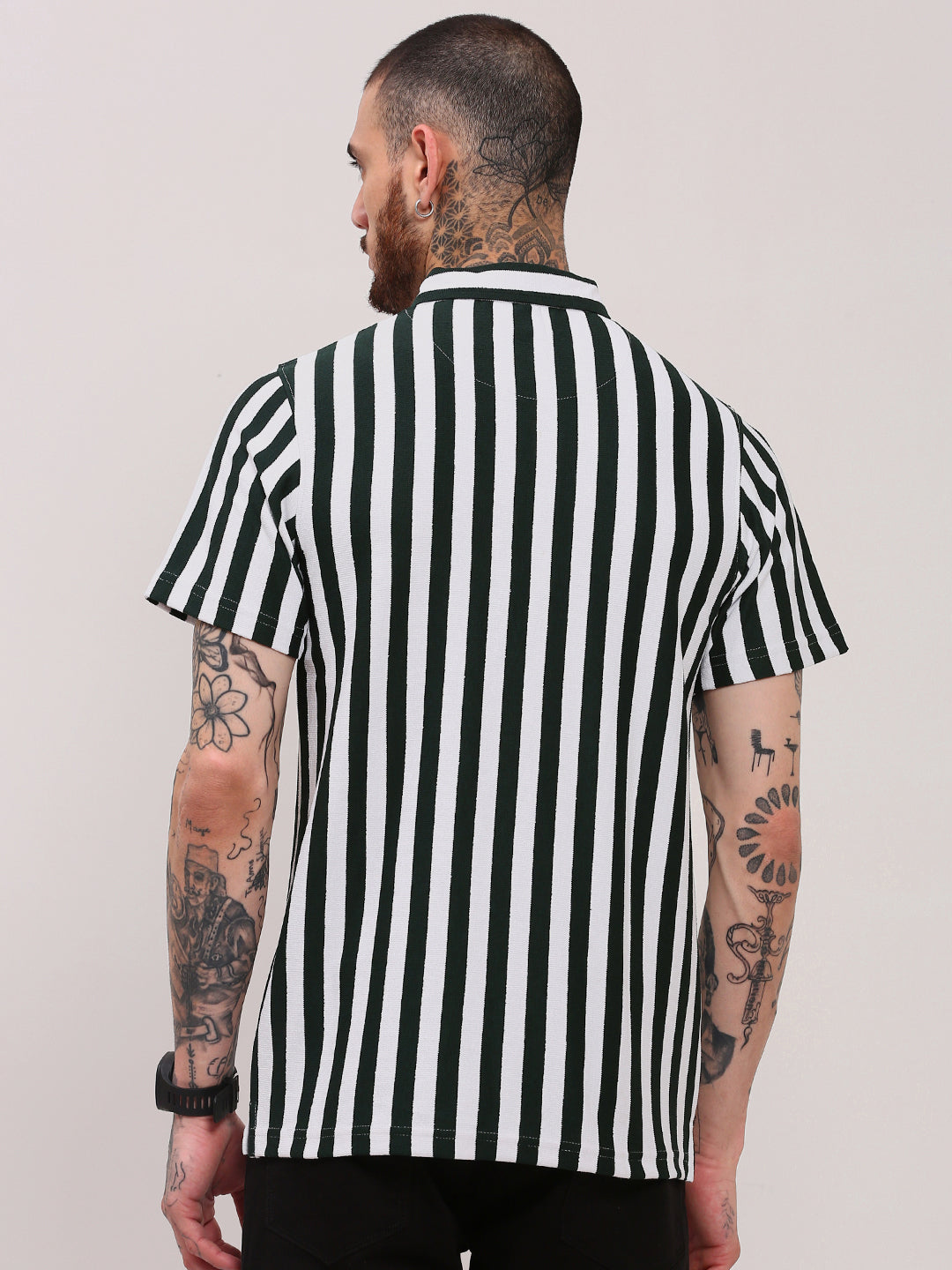 Men Green Striped T Shirt