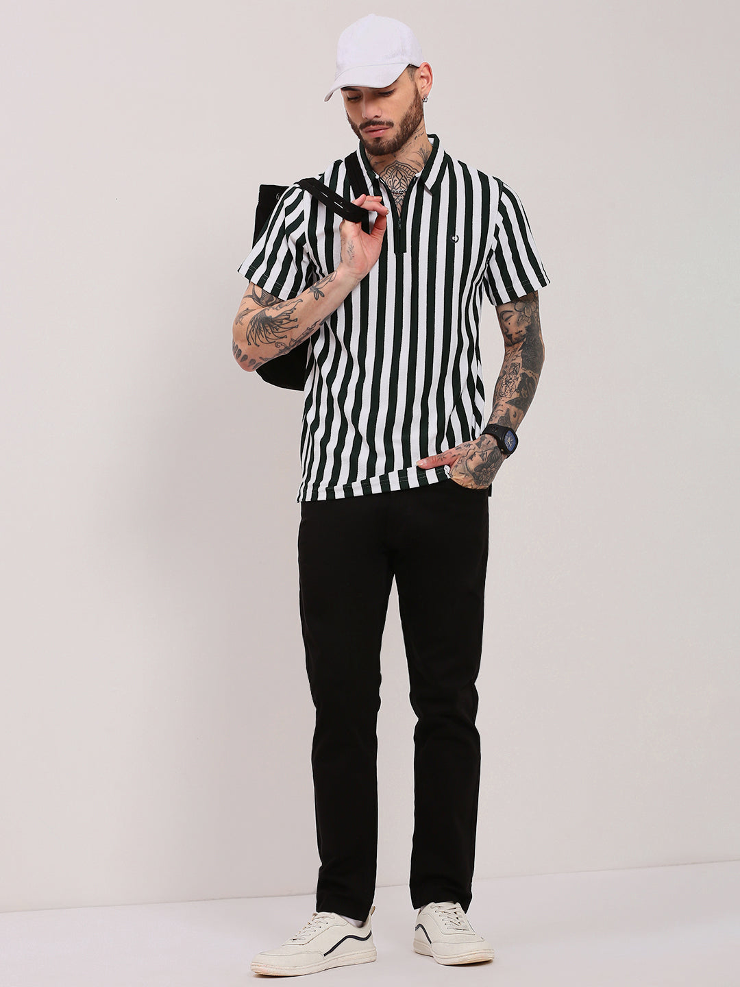 Men Green Striped T Shirt