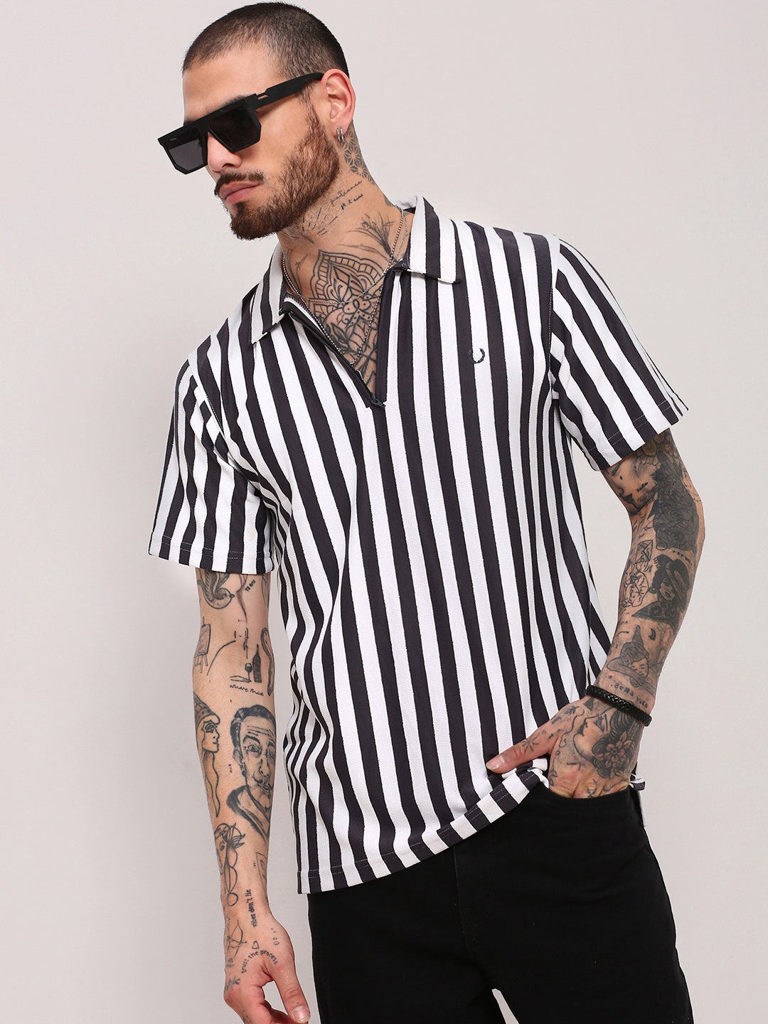 Men Grey Striped T Shirt