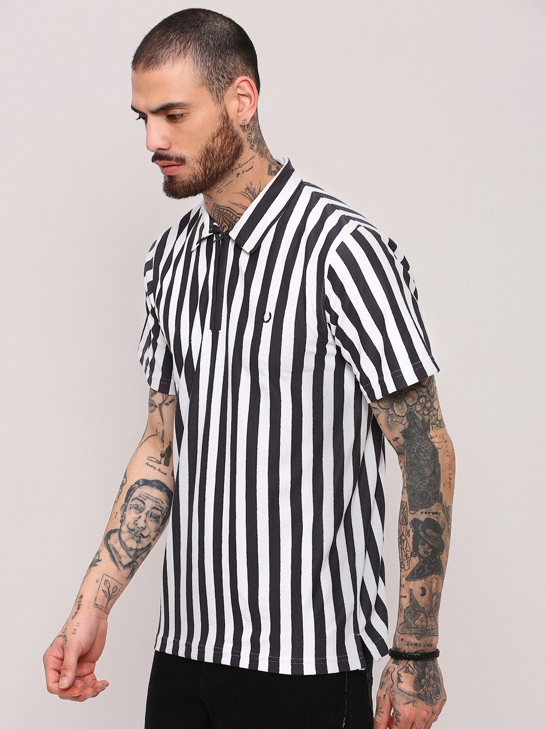 Men Grey Striped T Shirt