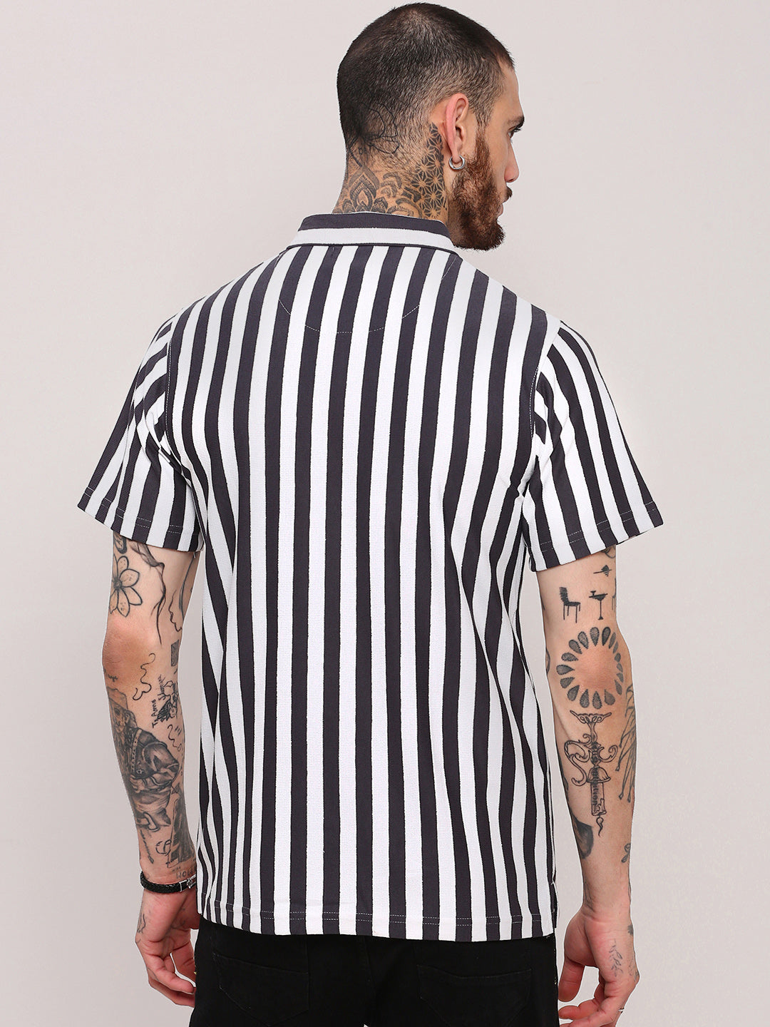 Men Grey Striped T Shirt