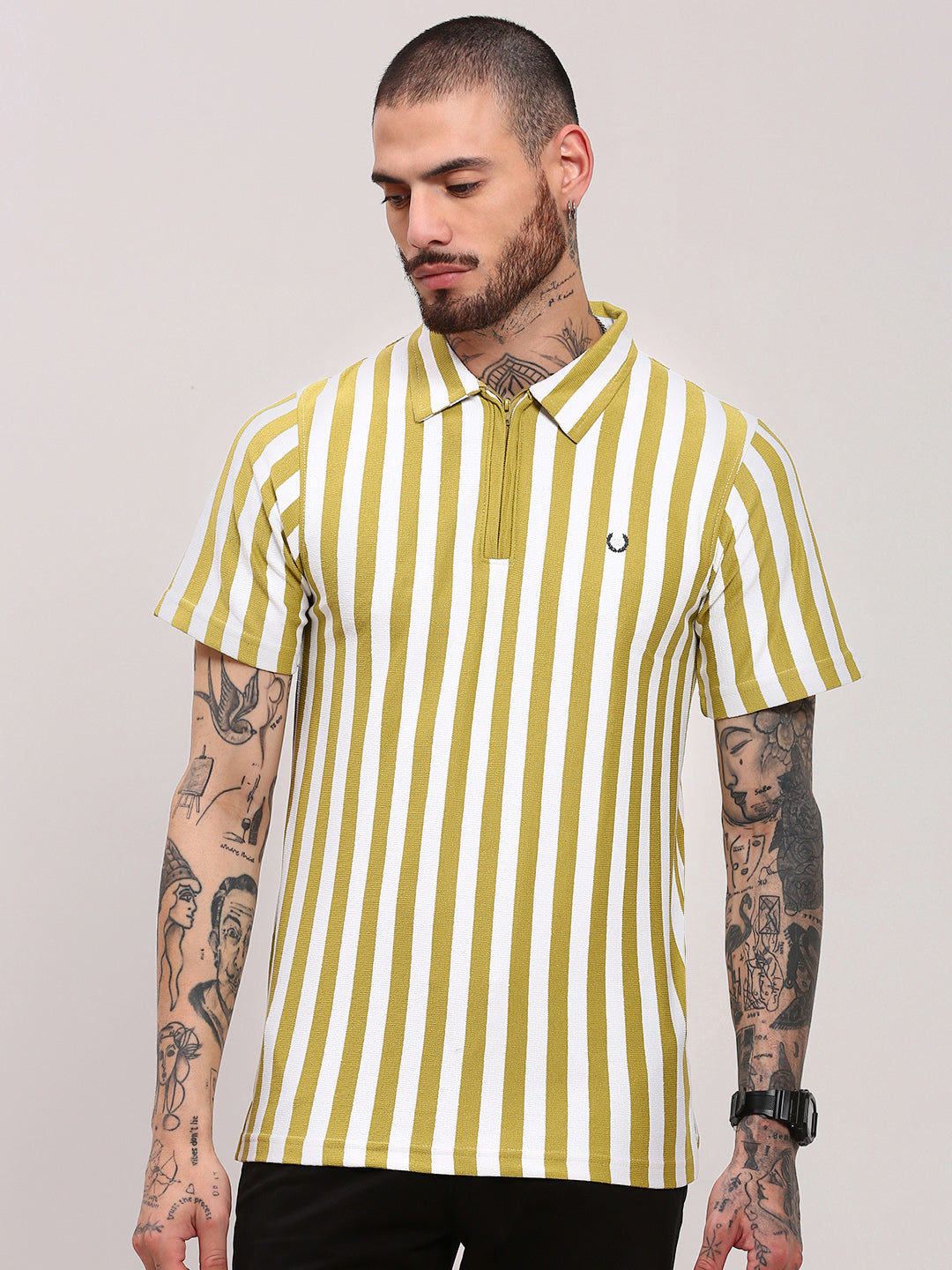 Men Green Striped T Shirt