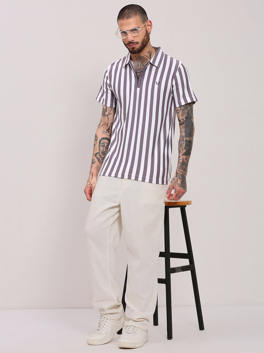 Men Purple Striped T Shirt