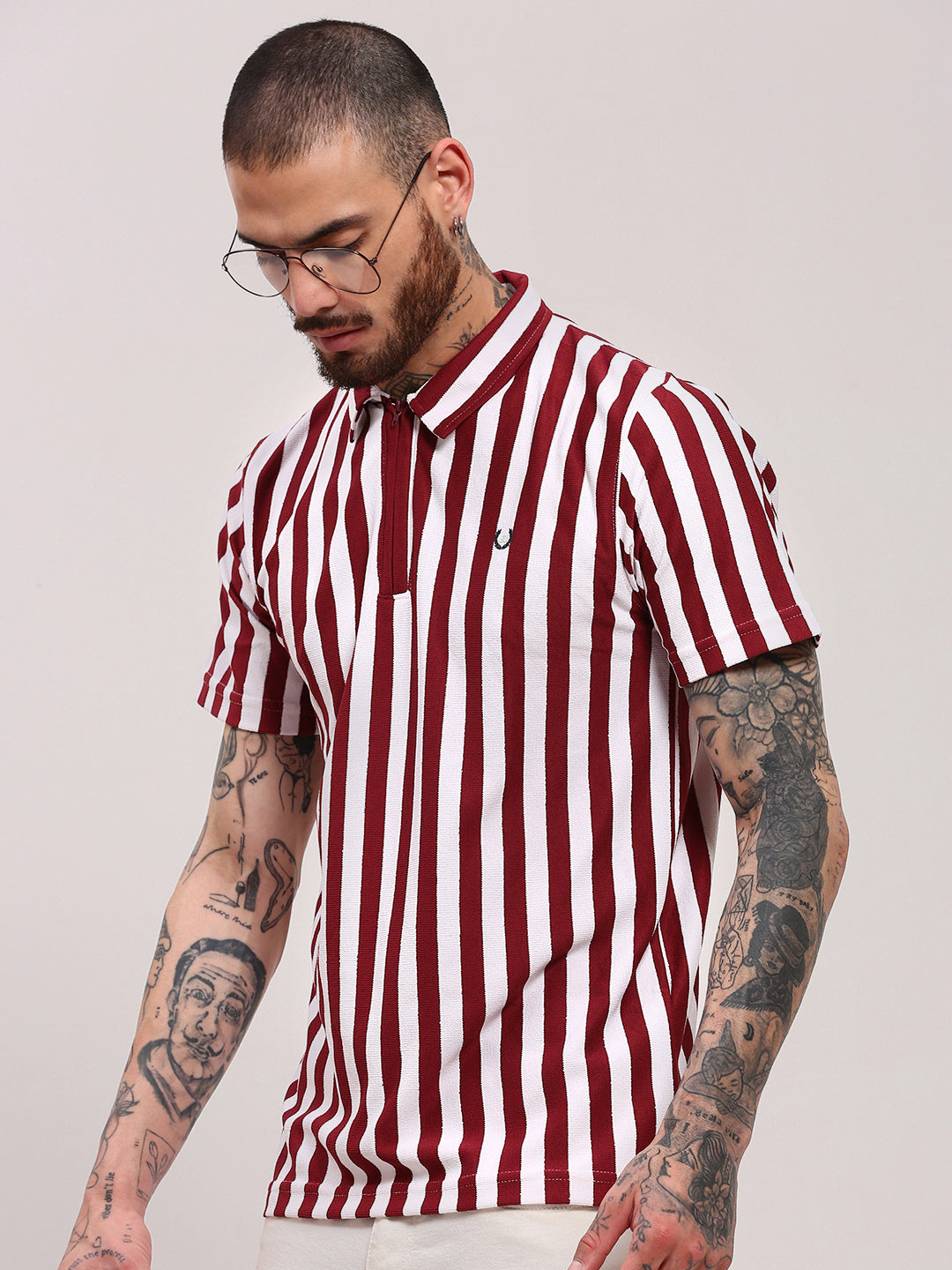 Men Red Striped T Shirt