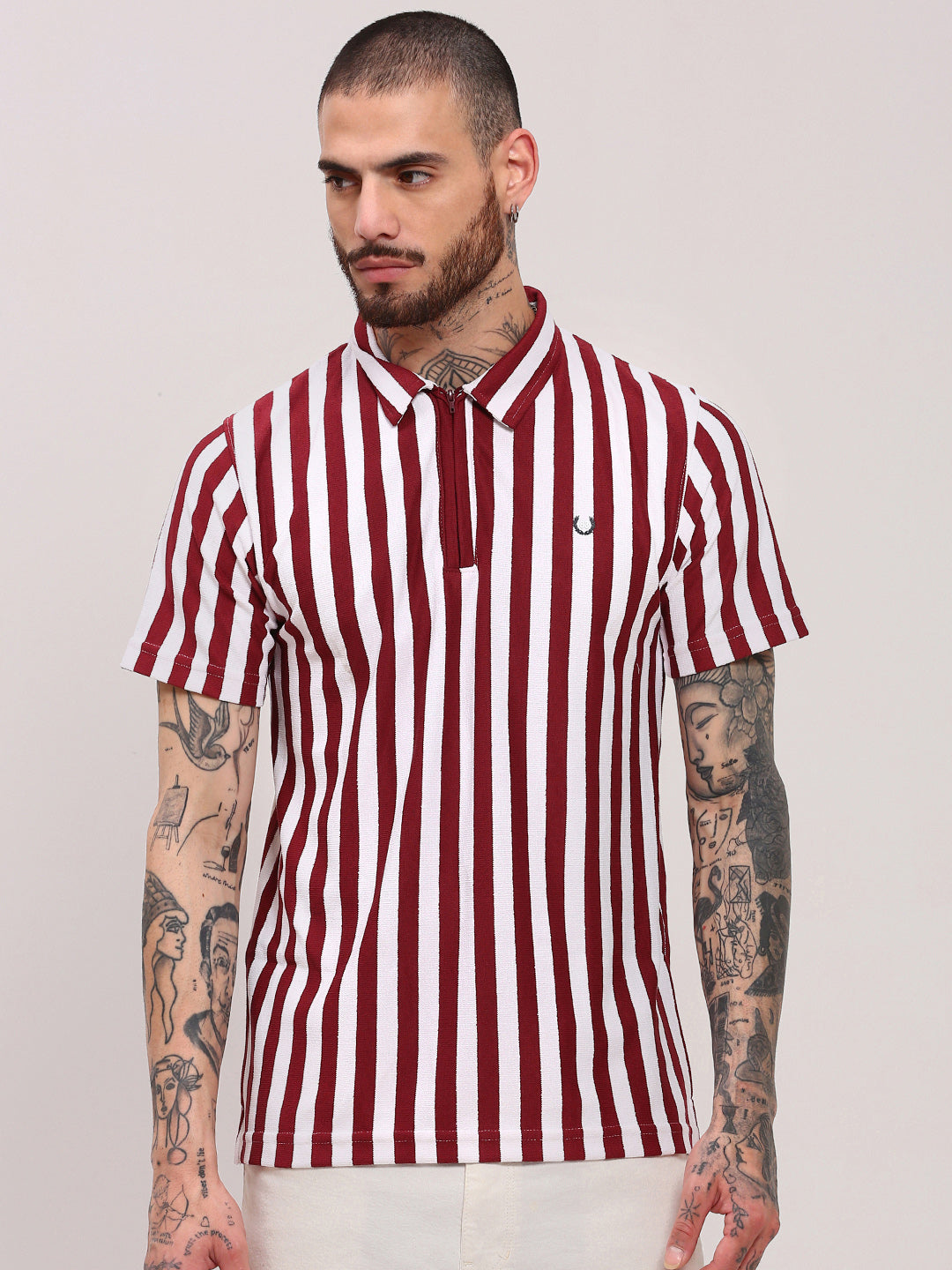 Men Red Striped T Shirt