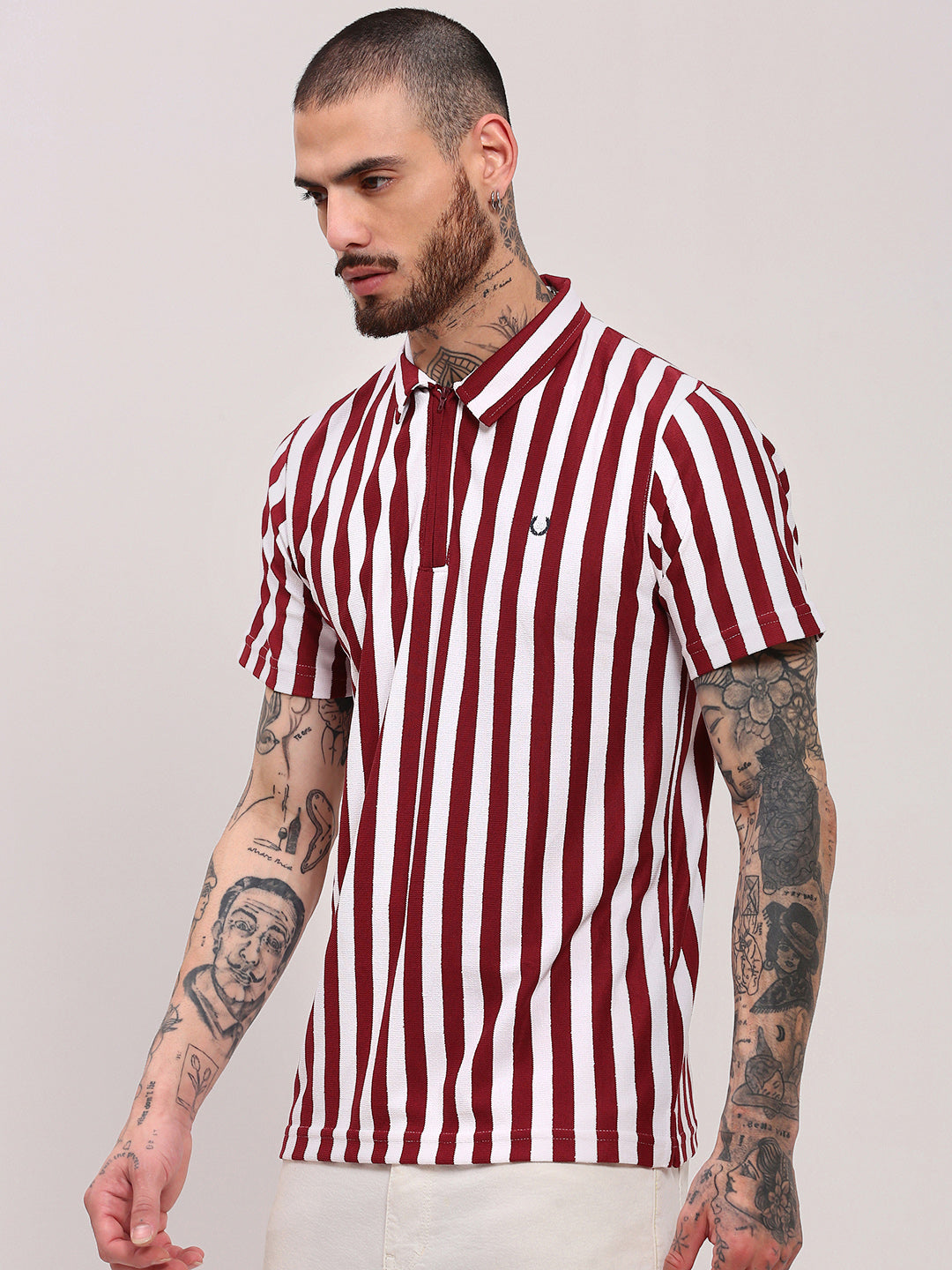 Men Red Striped T Shirt