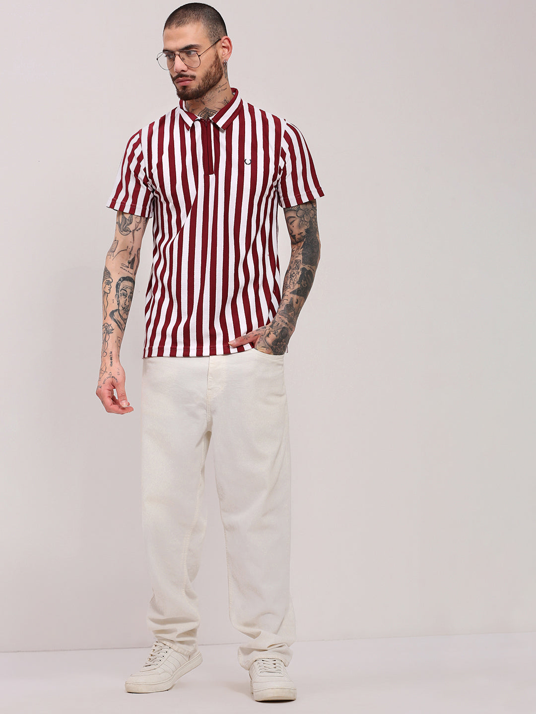 Men Red Striped T Shirt