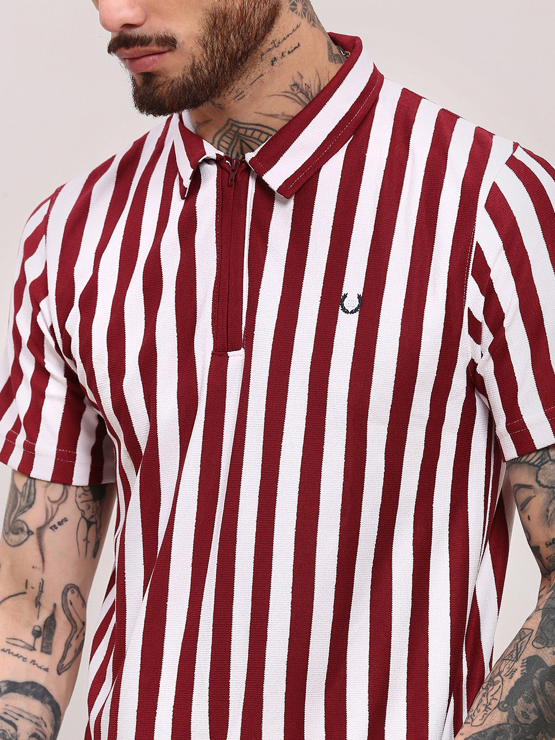 Men Red Striped T Shirt