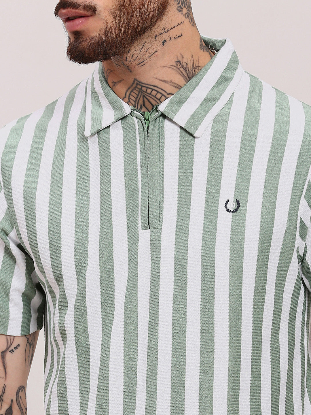 Men Sea Green Striped T Shirt