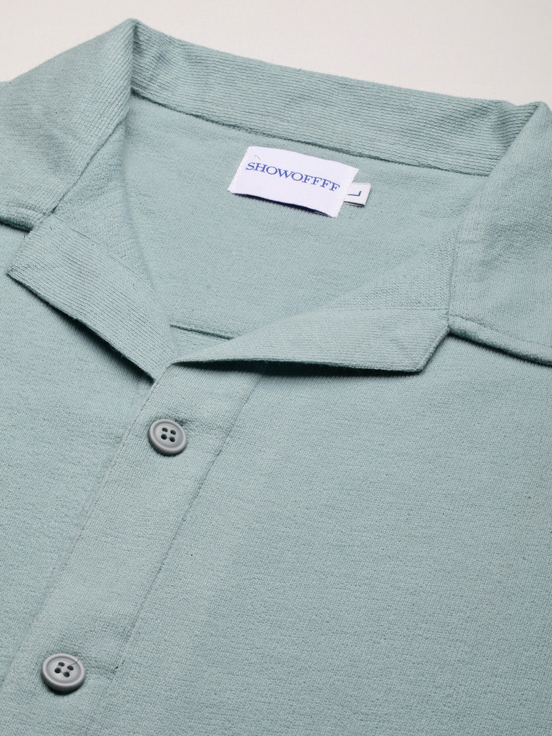 Men Sea Green Solid Cuban Collar Shirt