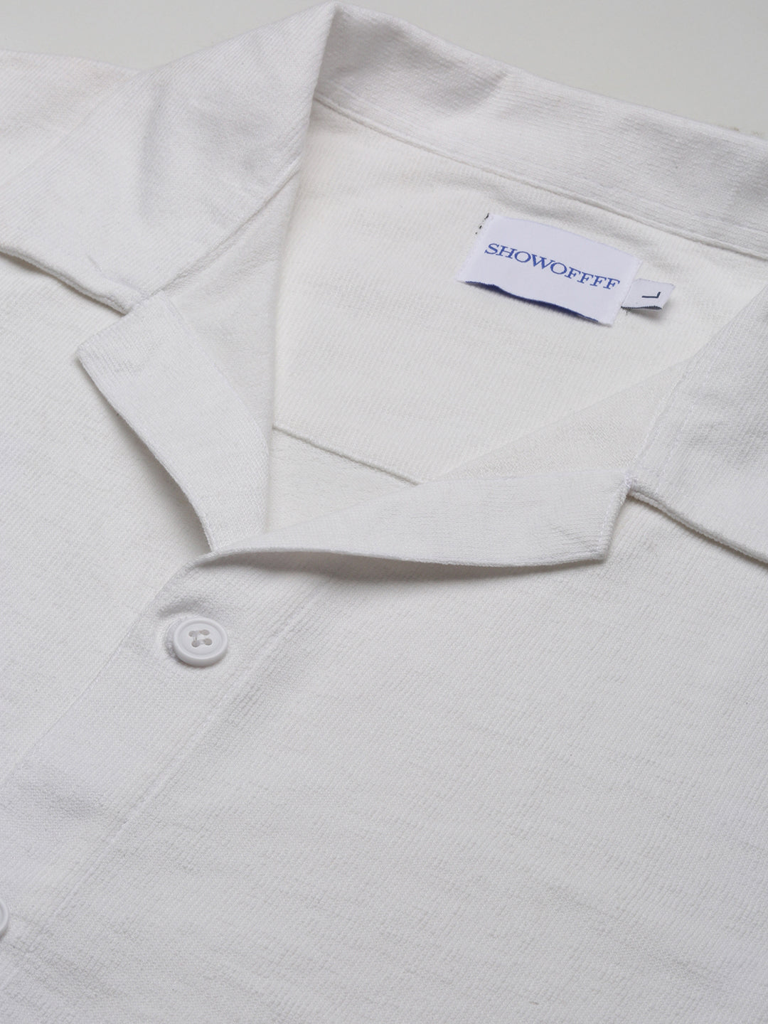 Men White Solid Cuban Collar Shirt