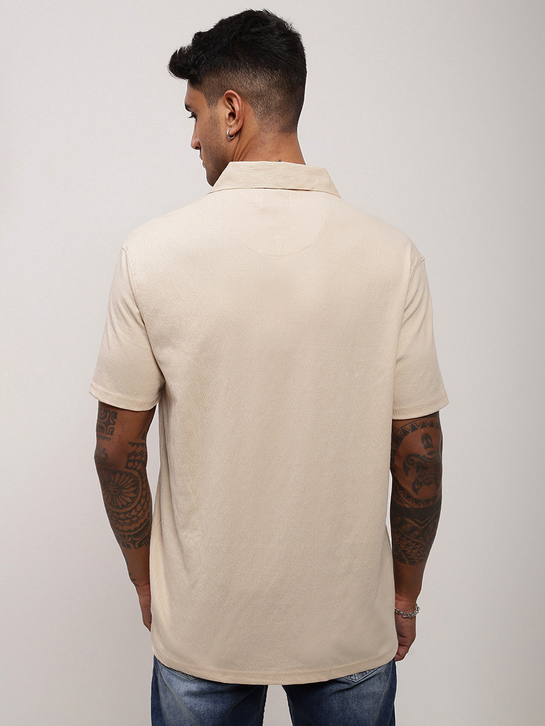 Men Cream Solid T Shirt