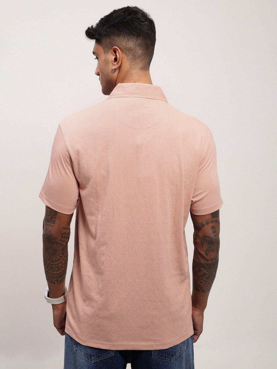 Men Peach Solid T Shirt