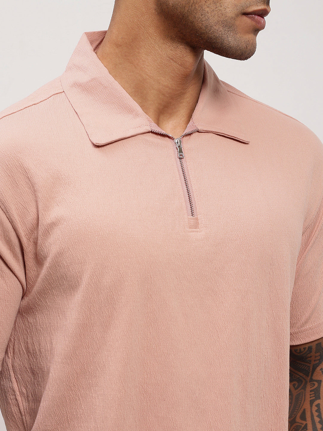 Men Peach Solid T Shirt