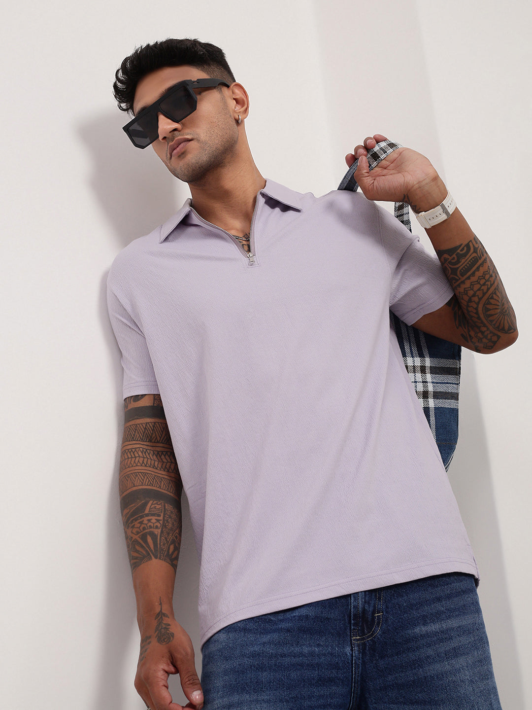 Men Purple Solid T Shirt