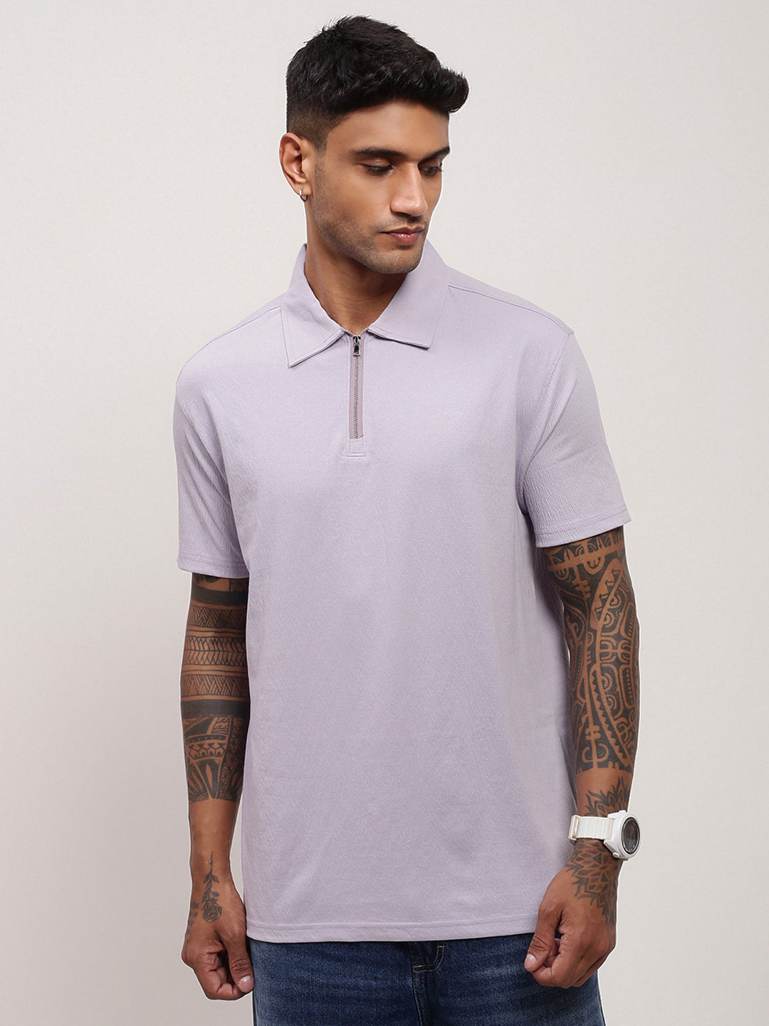 Men Purple Solid T Shirt