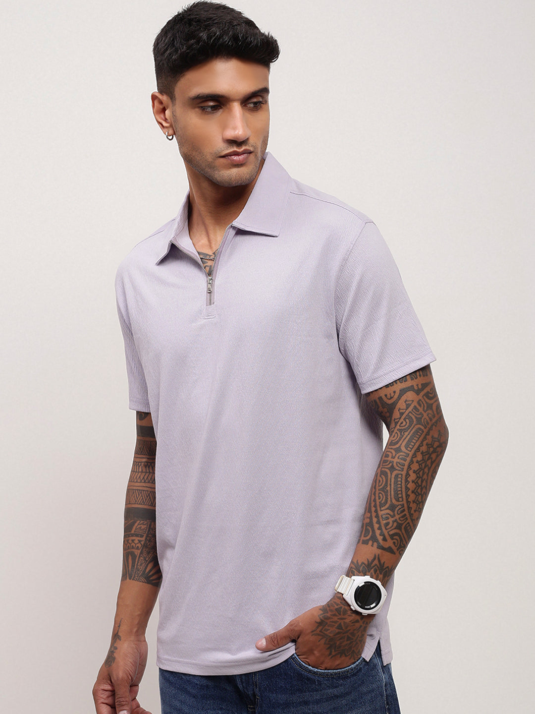 Men Purple Solid T Shirt