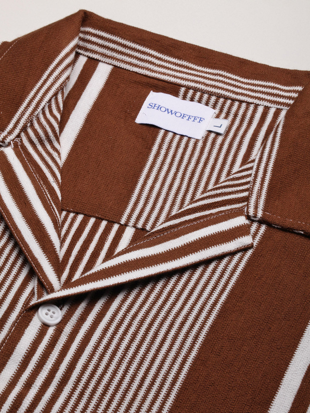 Men Brown Striped Cuban Collar Shirt