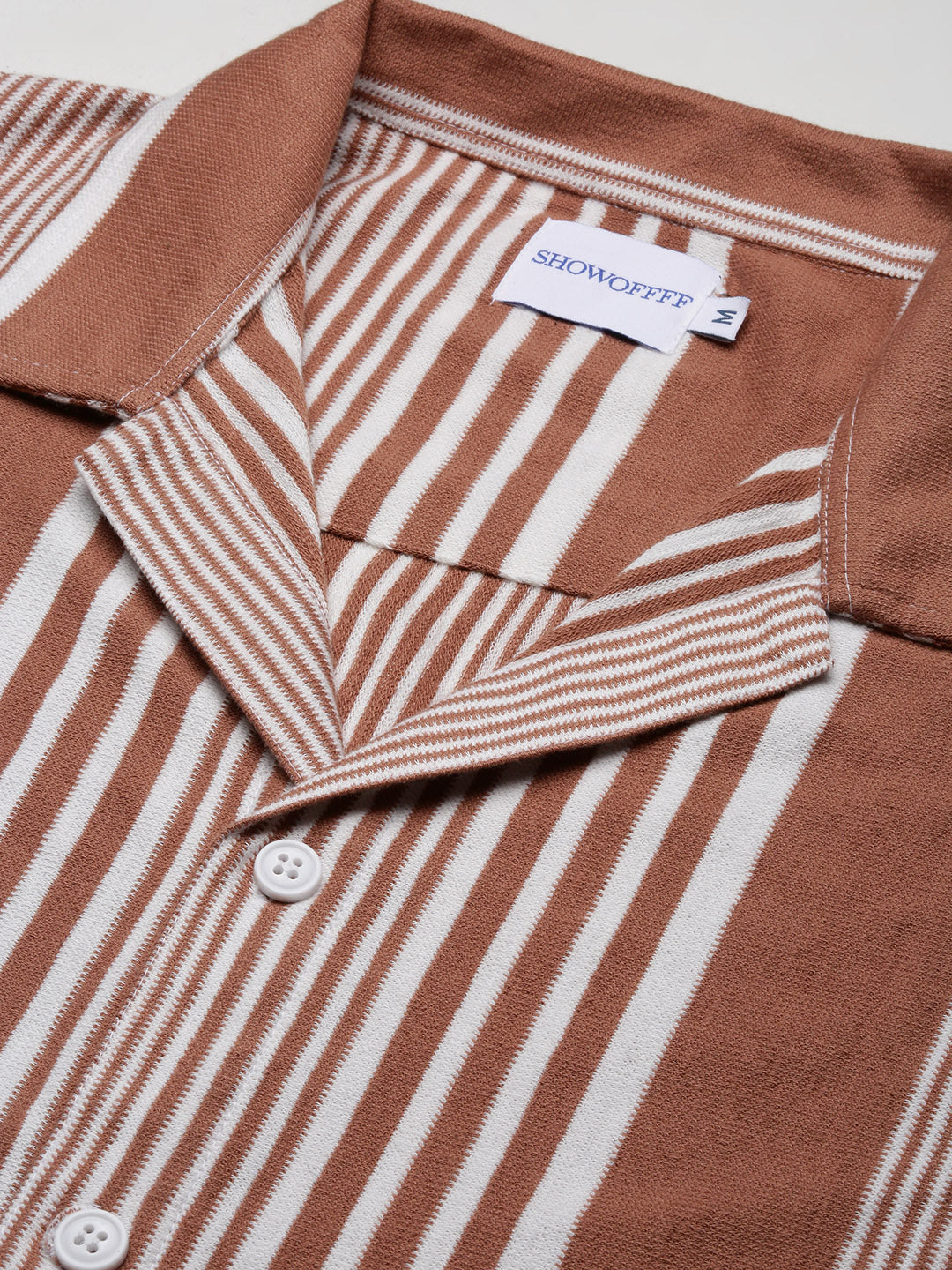 Men Brown Striped Cuban Collar Shirt