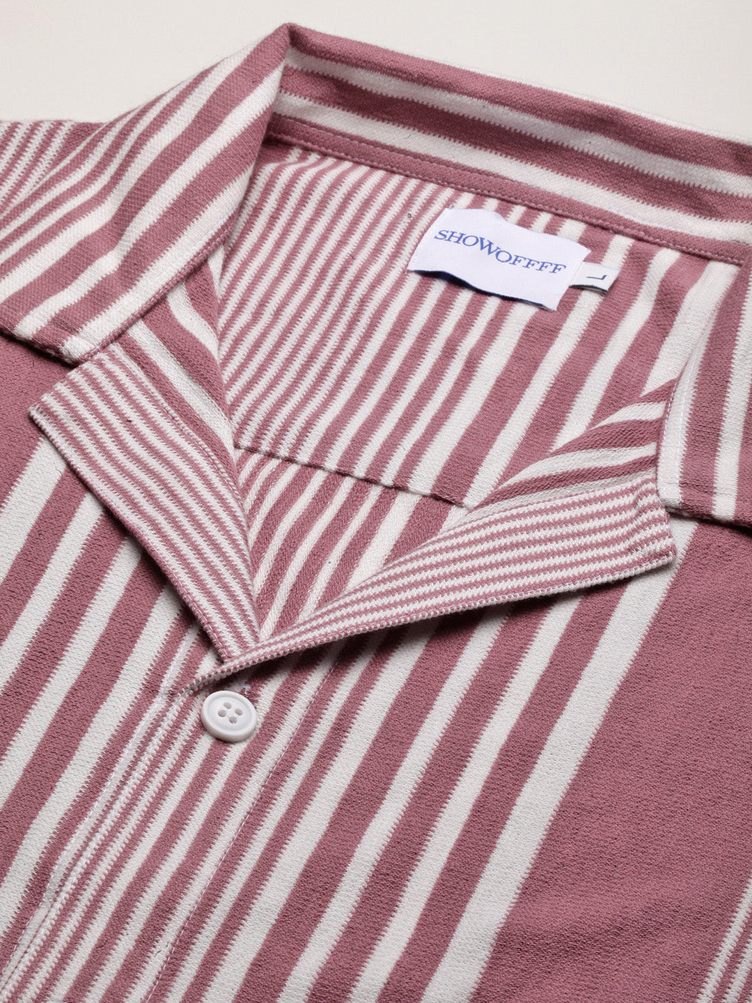 Men Purple Striped Cuban Collar Shirt