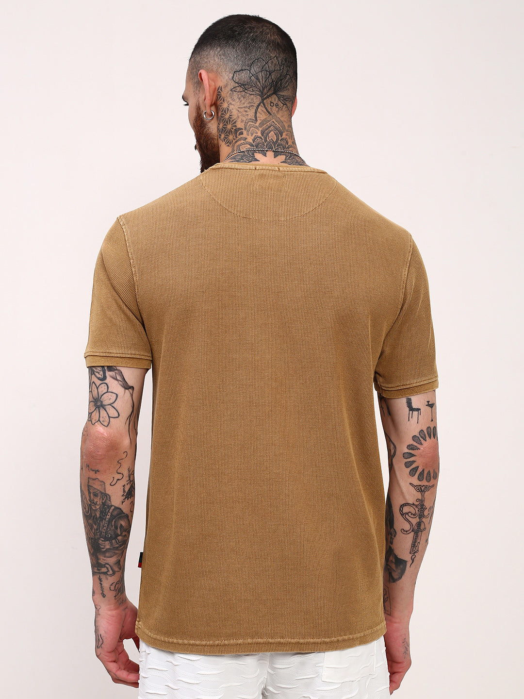 Men Brown Solid T Shirt